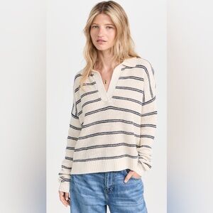 Faherty Miramar linen and organic cotton polo sweater in natural stripe color
